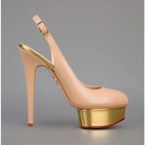 Charlotte Olympia Women's Dolly Slingback Heels Pumps Beige Gold Sz 36.5